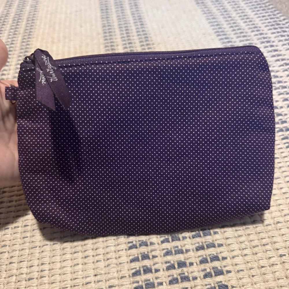 Thirty-One Purple & White Polka Dot Mini Zipper Pouch Makeup Bag with Zipper